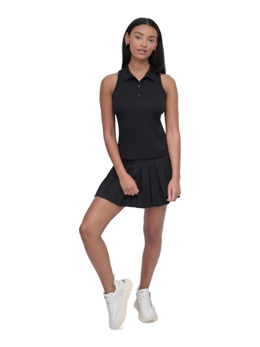 DKNY Sport Women's Court Racerback Polo Tank Top - Black L